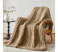 Negwoo - Manta de punto grueso, de 1,27 x 1,52 m, de hilo de felpa, tejida a mano, marrón claro, para sofá y cama, crochet gruesa y acogedora, lavable a máquina, bonita y cómoda para decoración del