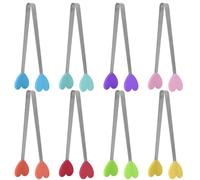 Neheewin - Juego de mini pinzas de silicona - 8 pinzas pequeñas de 5.5 pulgadas para niños, alimentos, cocina, aperitivos, cubitos de hielo, frutas, azúcar (forma de corazón)