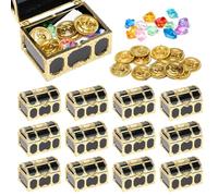 Neikafan 12 Piezas Mini Cofre Pirata Plástico,12 Gemas para Los Niños y 12 Monedas de Oro Cofre Tesoro Pirata para La Decoración de Piratas Cumpleaños de Los Niños Fiesta de Piratas