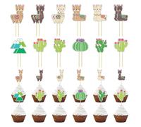 Neikafan Cupcake Toppers Alpaca 48 Piezas Decoración para Tartas de Cactus Decoración para Tartas de Alpaca para Bosque, Motivo de Animales, Baby Shower, Fiesta, Decoración de Mesa