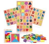 Neikafan Puzzle Letras y Numeros Madera 6 Piezas Juego Tangram Madera Puzzle Rompecabezas, ABC Alfabeto Puzzle Geometricos Formas Montessori Educativo Regalo para Niños Bebés