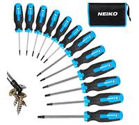 NEIKO 01377A Magnetic Torx Screwdriver Set | 12 Piece | T5 - T40 | 6 Point Star Head Driver | Heat Treated Chrome Vanadium Steel | Non Slip Cushioned Handle Grip | Magnet Bit Tip | Carrying Pouch