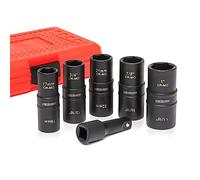 NEIKO 02287B Juego de llaves de impacto de 1/2 pulgada, juego de 6 llaves de vaso de impacto abatibles, 10 tamaños SAE profundos y métricos, juego de tuercas de rueda de pared fina, Cr-Mo, barra de