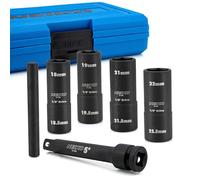 NEIKO 02290B - Juego de llaves de vaso de tuerca de lengüeta, juego de llaves de vaso de pared delgada de impacto de 1/2 pulgada, juego de llaves de rueda de tamaño medio, métrico de 6 puntos, barra