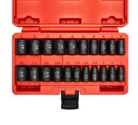 NEIKO 02432A 3/8" Drive SAE and Metric Impact Socket Set | 21 Pieces | SAE 5/16" to 3/4" | Metric 7 mm a 19 mm | Premium Cr-V Steel | Diseño hexagonal de 6 puntos | Revestimiento resistente a la