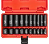 NEIKO 02434A 3/8" Drive Standard and Deep SAE Impact Socket Set | 20 Pieces | SAE 5/16" to 7/8" | Premium Cr-V Steel | 6-Point Hex Design | Corrosion Resistant Black Phosphate Coating