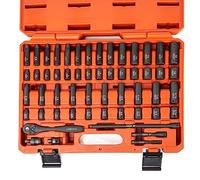 NEIKO 02437A 1/4" Drive Impact Socket Set | 54 Piece MM & SAE | 3/16” - 9/16” & 4 - 15 | Deep & Shallow | CrV Steel | 1/4 Ratchet, Reducer, Extensions, Universal Joint, & Hex Shank Adapter