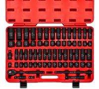 Neiko 02448A 1 2" Drive Master Impact Socket Set 65 Piece Deep and Shallow Socket Assortment Standard SAE (3 8Inch to 11 4Inch) and Metric (1024 mm) Sizes Includes Adapters and Ratchet Handle