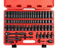 NEIKO 02471A 3/8” Standard and Deep Drive Impact Socket Set | 67 Pieces | SAE 5/16” to 3/4” | Metric 8mm to 19mm | Chrome Vanadium Steel | Quick Release Ratchet Handle | Extension Bars and Adapters