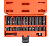 NEIKO 02481A 1/4" Drive Impact Socket Set | 30 Piece | Metric Sizes 4 - 15 MM | Deep and Standard Shallow Sockets | Chrome Vanadium Steel | 3/8” to 1/4” Reducer | Hex Shank Socket Impact Adapter