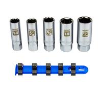 NEIKO 02500A Spark Plug Socket Set | Rubber Retaining Inserts | 5 pieces | 3/8” Drive | SAE And Metric | Chrome Vanadium