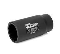 NEIKO 02523A 32mm Socket | 1/2” Drive Deep Impact Socket | Spindle & Axle Nut Socket | 12 Point |Chrome Molybdenum Cr-Mo |Deep Well Hub | Triple Square | Axle Shaft Nut Remover