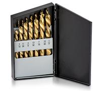 NEIKO 10037A - Juego de brocas para mano izquierda, brocas de acero de alta velocidad con revestimiento de nitruro de titanio, brocas de giro inverso, tamaños SAE, juego de 15 piezas