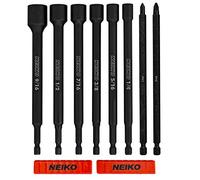 NEIKO 10067A - Juego de herramientas magnéticas de tuerca de impacto y brocas eléctricas | 8 piezas, SAE, 6 pulgadas | Juego de puntas de destornillador de tuerca de vástago | Casquillos de punta