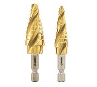 NEIKO 10172A Quick Change Step Drill Bit | Four Flute Spiral Grooved Design | Automatic Deburrs| 3/16” - 7/8” & 1/4” to 3/4” | 1/4 Inch Hex Shank | SAE | Nitride Coated High Speed Steel