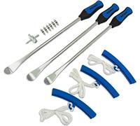 NEIKO 20601A - Juego de herramientas de cucharas de neumáticos de acero de 14.5 pulgadas, incluye 3 cucharas de neumáticos, 3 protectores de llanta, herramienta de válvula, 6 núcleos de válvula,