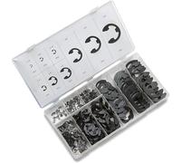 NEIKO 50455A E-Clip Surtido | 300 piezas, 9 tamaños SAE, clips de retención externos tratados térmicamente, 1/16 pulgadas - 7/8 pulgadas | Kit de clip circular de acero de alto carbono, arandelas