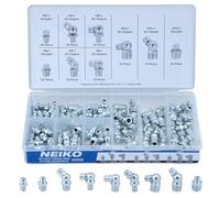 NEIKO 50467A Surtido de accesorios de grasa, 135 piezas, métricos, rectos y en ángulo, acero A3 chapado en zinc, pistolas de grasa en ángulo, lubricación de componentes mecánicos, M6-1, M8-1 y M10-1.5