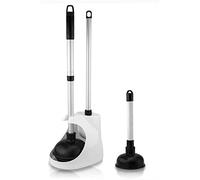 Neiko 60168A - Juego de desatascador de Inodoro de 4 Piezas, Mini Fregadero y émbolo de Drenaje, Cepillo y Organizador de Inodoro, diseño en Todos los ángulos, Mango de Aluminio, Color Negro