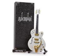 Neil Young Gretsch White Falcon - Guitarra eléctrica - Réplica de guitarra en miniatura - Regalos musicales - Escala ornamental hecha a mano 1/4 - Incluye una caja de exhibición, etiqueta de nombre y