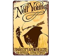 Neil Young - Póster musical retro de chapa de metal, decoración de pared de bares, restaurantes, garaje, hogar, cafeterías y bares, 8 x 12 pulgadas