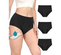 Neione Mujer Bragas Menstruales Flujo Abundante Culotte de Algodon Slip para Regla 5 Tampones Pack de 3 Negro XXL