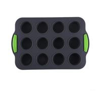 NEIQIUWING Bandeja de Silicona para Hornear 12 Huecos Antiadherente para Cupcakes - Recipiente Flexible con Asa para Postres Caseros 30.5x20cm(Grey)
