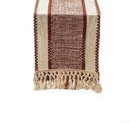NEIQIUWING Camino de mesa tejido de microfibra con borlas hechas a mano y a rayas para el borde para comedor, decoración rústica, fácil de limpiar, 30 x 180 cm (rojo)