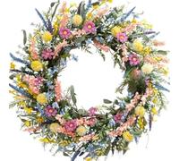NEIQIUWING Corona de primavera artificial con flores y bayas, decoración para puerta de casa y pared, plástico duradero, hecho a mano, diseño realista, 40 cm
