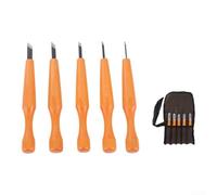 NEIQIUWING Juego de 5 herramientas para cortar madera, acero SKS7, mango de madera de haya, plano, redondo, oblicuo, triángulo, herramienta para trabajar la madera, incluye bolsa de transporte de lona