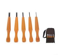 NEIQIUWING Juego de 5 herramientas para cortar madera, acero SKS7, mango de madera de haya, plano, redondo, oblicuo, triángulo, herramienta para trabajar la madera, incluye bolsa de transporte de lona