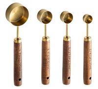 NEIQIUWING Juego de 8 cucharas medidoras y tazas medidoras de acero inoxidable con mango de madera de nogal