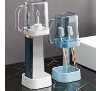 NEIQIUWING Juego simple de soporte para cepillos de dientes y vaso para enjuagar: estante de almacenamiento extensible y elegante