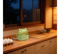 NEIQIUWING Pequeña olla de huevos para mini huevos: apagado automático, cocina 2 huevos en minutos, compacto (13 x 12 x 7 cm), blanco/verde