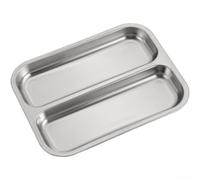NEIQIUWING Plato de servir dividido de acero inoxidable 304, bandeja rectangular para barbacoa y aperitivos (Two-grid Silver)
