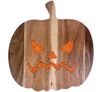 NEIQIUWING Pumpkin Resin & Acacia Wood Cheese Board 27,5 x 30 cm - Tabla de cortar y servir Halloween para entretenimiento (B)