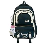 Neisee Mochila para niños para niñas estudiantes de primaria y secundaria Mochila para portátil de 15.6 pulgadas Mochila repelente al agua de gran capacidad con un lindo colgante (Negro)