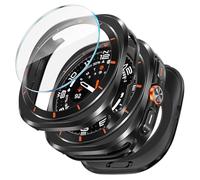 Neitra 3 in 1 Metál Funda para Samsung Galaxy Watch Ultra 47mm Protector | Anti-Rasguños Protección Carcasa con Marco Trasero y Película para Watch 7 Ultra 2025, Negro/Naranja