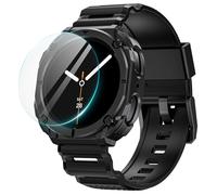 Neitra Correa resistente para Samsung Galaxy Watch 8 44mm Ultra con funda, correa y protector de pantalla, correa de silicona suave con cubierta protectora resistente para hombre - Negro