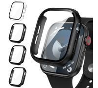 Neitra Paquete de 4 fundas rígidas para Apple Watch Series 9, 8, 7 de 45 mm, protector de pantalla de vidrio templado, cubierta protectora general, carcasa de policarbonato ultrafina a prueba de