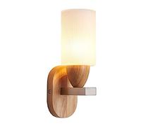 Neixy - Aplique de pared LED minimalista, diseño europeo enchufable, estante de vidrio esmerilado y madera de roble, iluminación interior moderna para decoración del hogar, soluciones de espacio