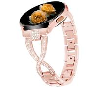 Nekiyo Tech Correa de Metal Diamante Bling en Forma de X Compatible con Samsung Galaxy Watch Band 7/FE/6/5/4/3 & Watch 5 Pro & 6/4 Classic & Gear S3/S2, 20mm & 22mm - Oro Rosa