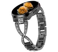 Nekiyo Tech Correa de Metal Diamante Bling en Forma de X Compatible con Samsung Galaxy Watch Band 7/FE/6/5/4/3 & Watch 5 Pro & 6/4 Classic & Gear S3/S2, 20mm & 22mm - Negro