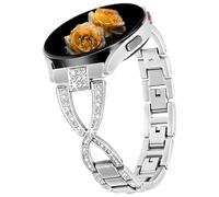 Nekiyo Tech Correa de Metal Diamante Bling en Forma de X Compatible con Samsung Galaxy Watch Band 7/FE/6/5/4/3 & Watch 5 Pro & 6/4 Classic & Gear S3/S2, 20mm & 22mm - Plata