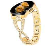 Nekiyo Tech Correa de Metal Diamante Bling en Forma de X Compatible con Samsung Galaxy Watch Band 7/FE/6/5/4/3 & Watch 5 Pro & 6/4 Classic & Gear S3/S2, 20mm & 22mm - Oro