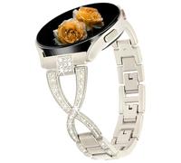 Nekiyo Tech Correa de Metal Diamante Bling en Forma de X Compatible con Samsung Galaxy Watch Band 7/FE/6/5/4/3 & Watch 5 Pro & 6/4 Classic & Gear S3/S2, 20mm & 22mm - Luz Estelar