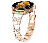 Nekiyo Tech Correa de Metal Diamante Mariposa Compatible con Samsung Galaxy Watch Band 7/FE/6/5/4/3 & Watch 5 Pro & 6/4 Classic & Gear S3/S2, 20mm & 22mm - Oro Rosa