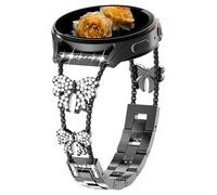 Nekiyo Tech Correa de Metal Diamante Mariposa Compatible con Samsung Galaxy Watch Band 7/FE/6/5/4/3 & Watch 5 Pro & 6/4 Classic & Gear S3/S2, 20mm & 22mm - Negro