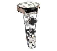 Nekiyo Tech Pulsera de Diamante Bling de Trébol de Cuatro Hojas Compatible con Samsung Galaxy Watch Band 7/FE/6/5/4/3 & Watch 5 Pro & 6/4 Classic & Gear S3/S2, 20mm & 22mm - Plata Negro