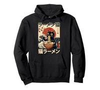 Neko Ramen Black Cat Great Wave Arte japonés Estilo Ukiyo-e Sudadera con Capucha